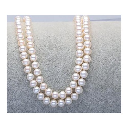 Double strands9-10mm south sea round white pearl necklace 18"19" KKK