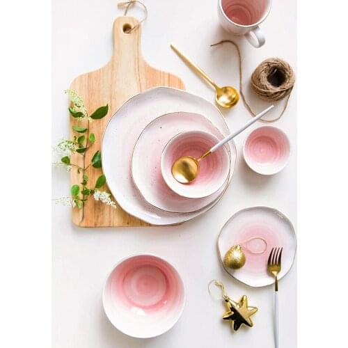 EECAMAIL Japanese Style Ink Ceramic Tableware Home Dining Bowl Irregular Side Dish Soup Bowl Bone China Plate Flat Plate Steak