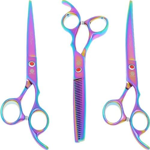 Purple Dragon 7 inch Pet Grooming Scissors Animal Straight Curved Dog Cutting Shears Japanese Steel Thinning Fur Clipper B0017B