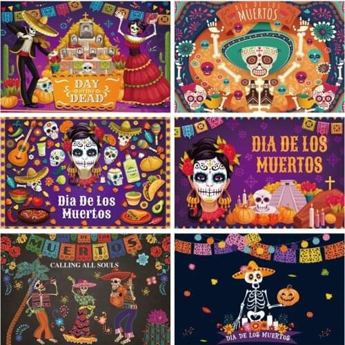 Yeele Photocall Day Of The Dead Backdrop Mexican Dots Dance Guitar Flowers Cactus Photography Background For Photo Studio Props