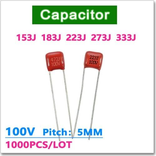 JASNPROSMA CBB pitch 5MM 100V 1000PCS 15NF 18NF 22NF 27NF 33NF 153J 183J 223J 273J 333J 0.022UF DIP capacitor CBB21 CBB22