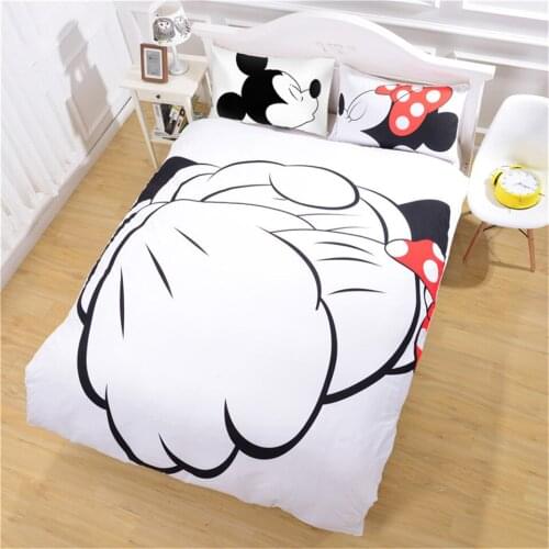 Disney Mickey Minnie Mouse 3D Printed Bedding Set Adult AU Single Double Queen White Black Bedroom Decorative Quilt Cover