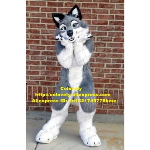 Gray Long Fur Husky Dog Wolf Fox Fursuit Furry Mascot Costume Adult Cartoon Character Cut The Ribbon Boutique Present zz9519