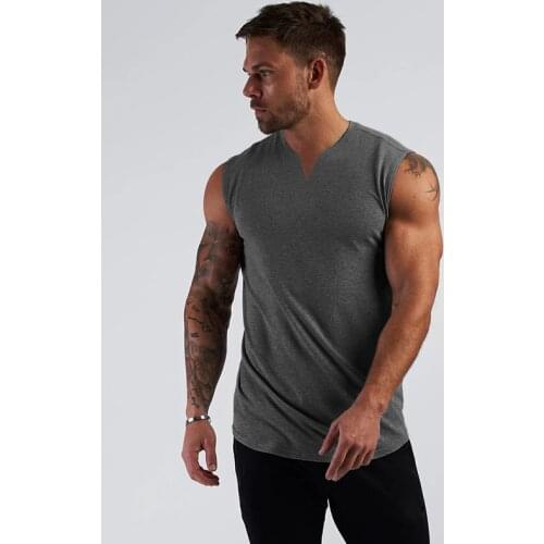 Mens Gym Clothing Cotton V Neck Bodybuilding Tank Top Men Workout Sleeveless T Shirt Sportswear Running Vests Fitness Singlets