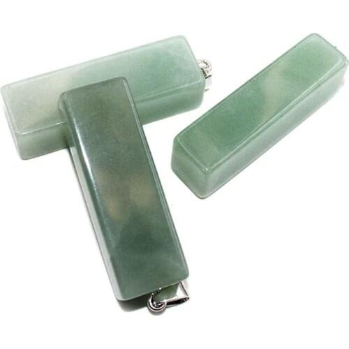 Pretty Square Stone Chunk Size Quartz Pendant Necklace Silvertone Plating with 18" Chain Bar Shape