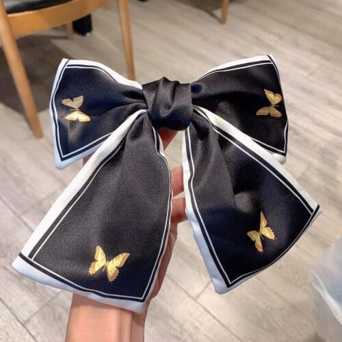 Fashion Butterfly Print Satin Bow Hairpins Fabric Large Bowknot Hair Clips Hairgrips Headpiece Hair Accessories for Women Girls