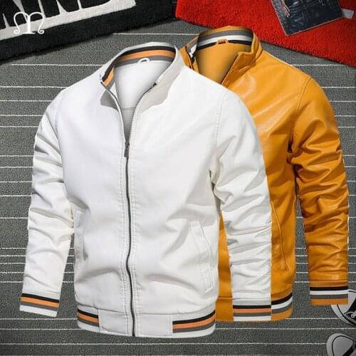 2021 Mens Motorcycle Jacket Autumn Winter Men New Faux PU Leather Jackets Casual White Black Biker Coat Zipper Fleece Jacket 4XL