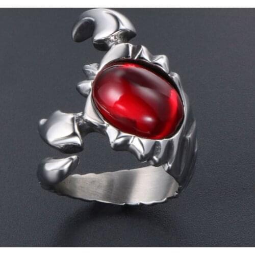 Jade Angel Men Stainless Steel Ring Big Red Cubic Zirconia Blue Stone Scorpion Shape Vintage Jewelry Fine Polish Never Fade Gif