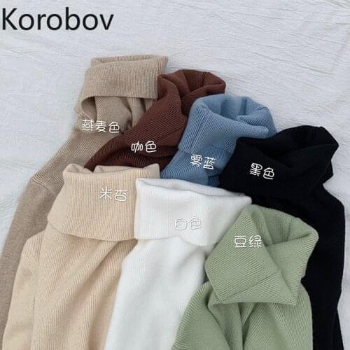 Korobov 2019 New Autumn Women Pullovers Korean Solid Basic Stretch Sueter Mujer Winter Knitted Long Sleeve Sweaters 78977