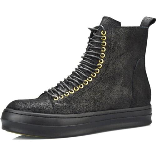 Retro Winter New Fashion Genuine Leather High Top Mens Matin Boots British Male Shoes High Quality Brand Footwear Lace Up Zipper