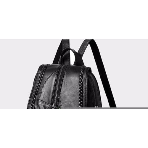 European American Fringed Solid Color Backpack Women Black Travel Birthday Gift Simple Fashion Bag Zipper