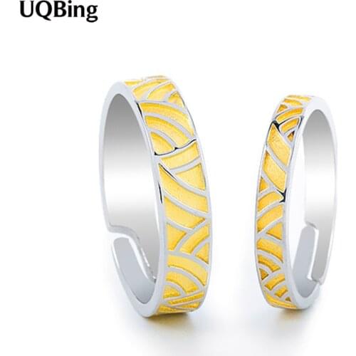 925 Sterling Silver Yellow Enamel Women Men Couple Opening Ins Rings Jewelry Accessories