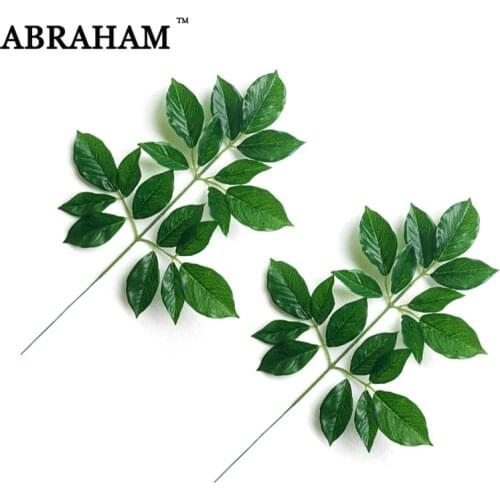 43cm 5pcs Plastic Leaves Artificial Tree Branch Green Plants Fake Rose Leafs Real Touch Tree Foliage For Home Garden Decoration