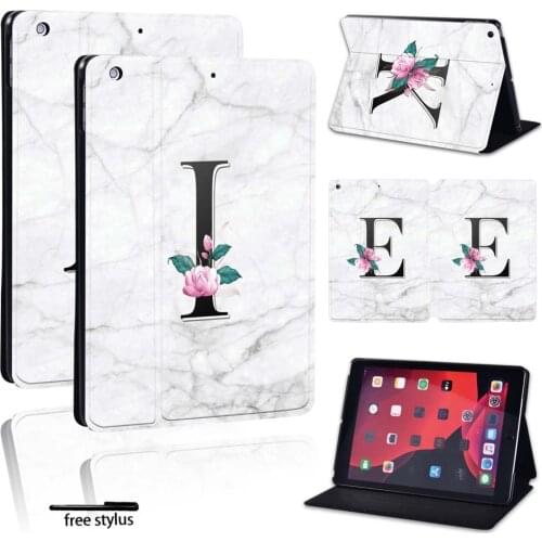 For iPad 2 3 4 5 6 7/Air 1 2 3/ Pro 2nd 10.5/Pro 11 2018 2020 Printed 26 letters PU Leather Tablet Stand Shockproof Cover Case