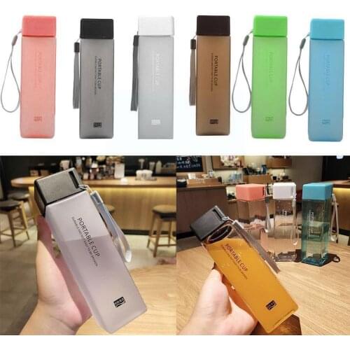 500ml Water Bottle Transparent Square Plastic Matte Milk Cup Cold Juice Portable With Bottle Sport Drink Rope Leakproof Out G6W3