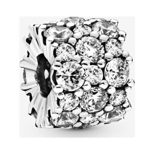 SALE! 925 Sterling Silver Beads Fit Original Pandora Bracelets Clear Sparkle Charm Women DIY Fashion Jewelry Gift