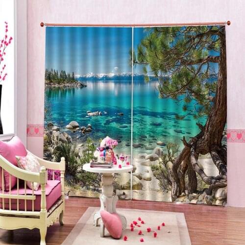 Blue landscape 3D Curtain Luxury Blackout Window Curtain Living Room Decoration curtains