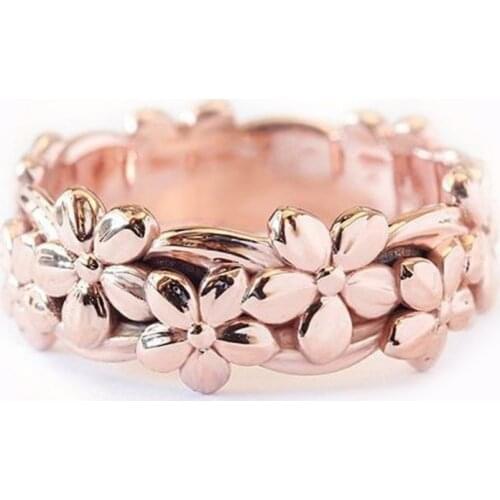 Rose Gold Floral Ring Lucky Daisy Plum Blossom Cherry Flower Jewelry Gift Party Band Engagement Rings Size 6 7 8 9 10 #281375