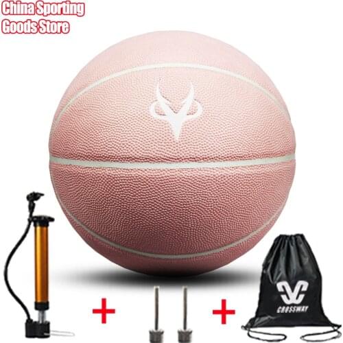 Pink No. 7 basketball, PU indoor and outdoor basketball, cute girl birthday gift, free air pump + needle + bag