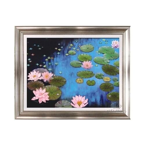 Needlework,DIY Ribbon Cross stitch Sets for Embroidery kit,Garden Lake Lotus flowers bands embroidery wall wedding gift decor