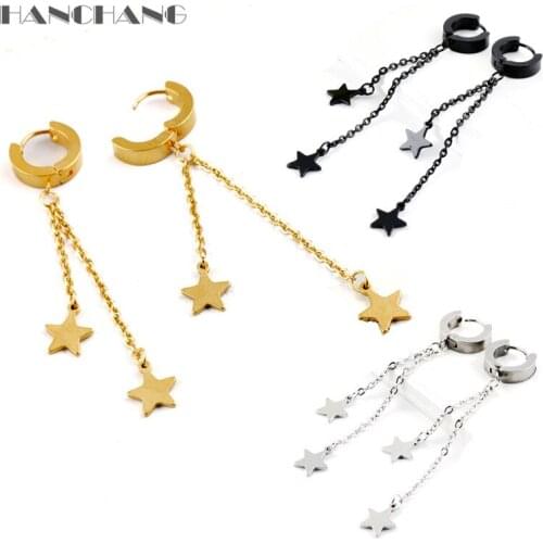 Five-pointed Star Earrings Tassel Chains Men Women Punk Jewelry Stud Earring Fashion Clip Earrings