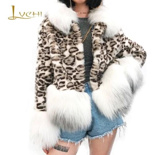 LVCHI 2019 Winter Import Mink Fur Coat Real Fur Coats Women Long Sleeve With Fox Fur Sleeve Collar Leopard Short Mink Fur Coats