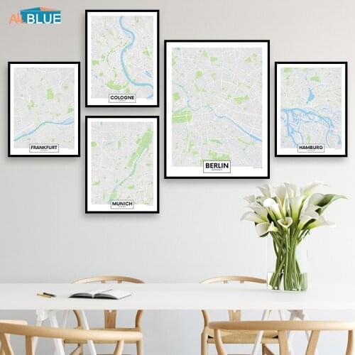 Modern Wall Picture Germany Hamburg Berlin City Map Poster Print Canvas Painting For Living Room Wall Art Nordic Decoration Home