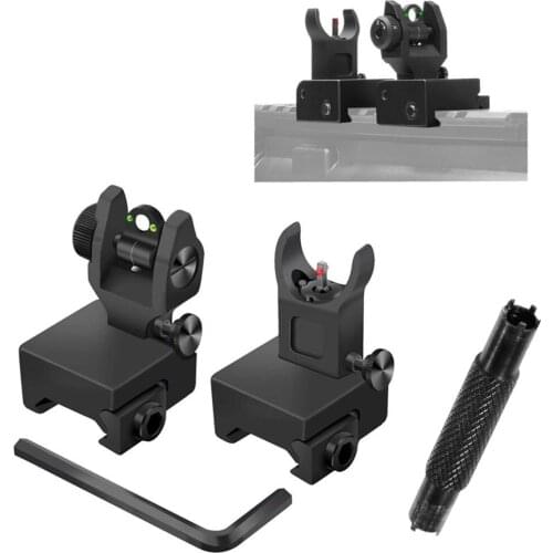 Tactical Iron Low Fiber Optics Flip Up Front & Rear Sight Fiber Sights Folding Battle Rail Sights Set With adjustment tools
