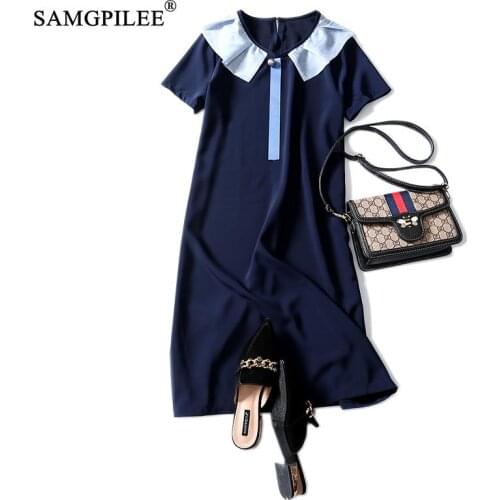 Dresses Summer 2020 Office Lady A-line Solid Short Sleeve Elegant Dress Knee-length Empire Ruffled Summer Dress For Women 3XL