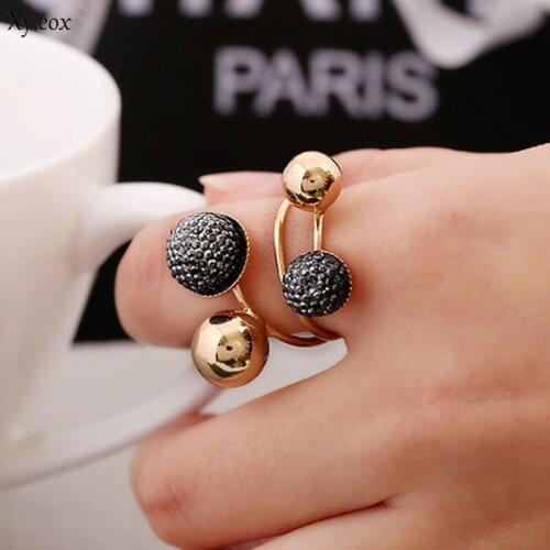 1pcs Women Personality Adjustable Silvery Golden Resin Ball Little Golden Beans Rings