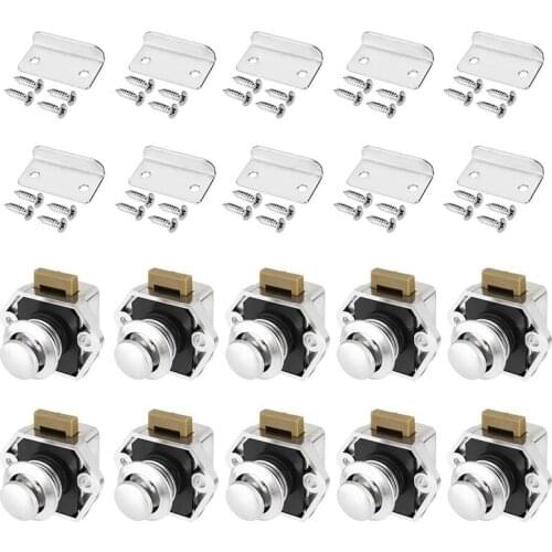 10 Pcs Push Button Keyless Lock Latch Cupboard Caravan Lock for RV Drawer Cabinet Doors Thickness 15-27mm