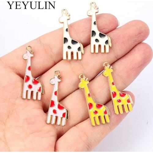 10pcs Charms Running Giraffe Deer 32x13mm Yellow Pink White Alloy Enamel Pendants For DIY Fashion Jewelry Making