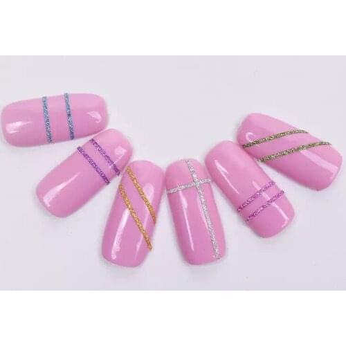 100rolls/box 1MM Glitter 6 Colors Adhesive stripping tape Nail Art Metallic Yarn Tape Gold/Silver/Pink/Blue/Green/Purple