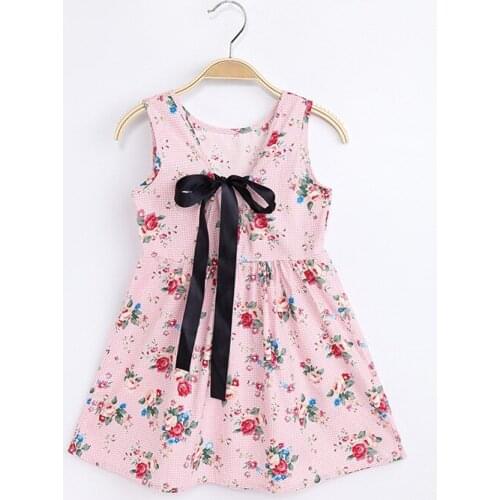 2019 Kids Girl Sleeveless Dress 2-7 Years Summer Girls Prined Flower Dresses Kids Clothes Baby Cotton Princess Dress Outfits