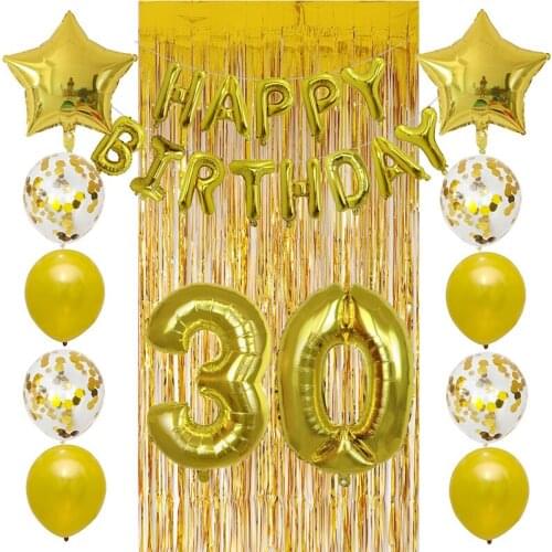 26pcs Rain Curtain Birthday Balloon 30 inch Number Foil Balloon Birthday Party Decoration Letter Rose Gold Latex Confetti Ballon