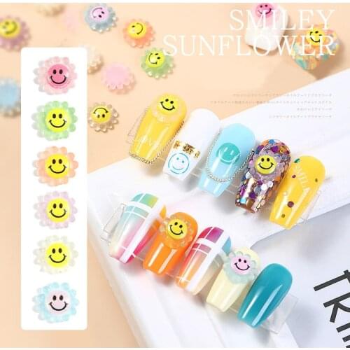30pcs Sunflower Beautizon Smiling Face Nail Art Accessories Cartoon Cute Kawaii Decoration Summer Manicure Decor Sticker