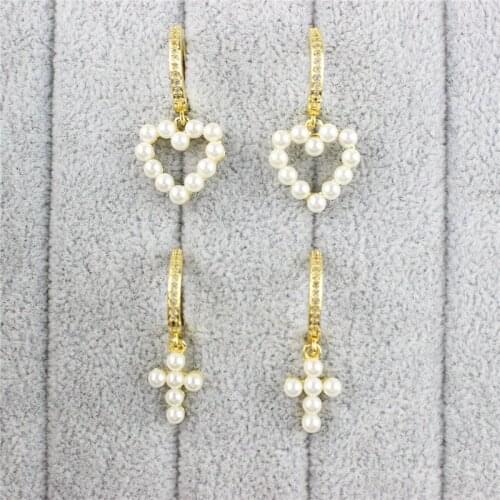 5pair/lot Fashion plated pearl earring ,heart/cross shape pearl pendant earring,new women love earrings wholesale
