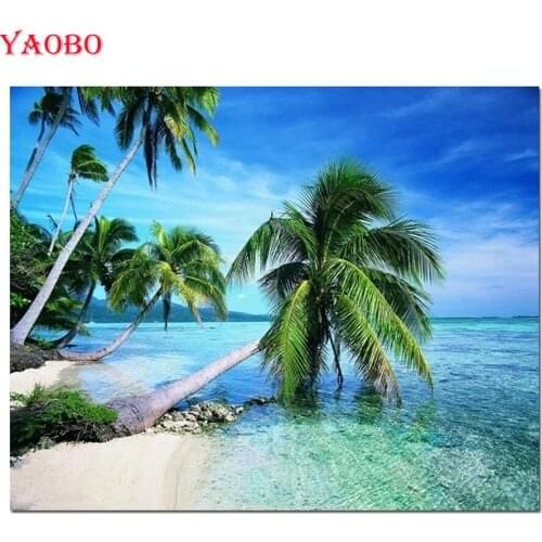 Diamond Painting Seascape coconut tree DIY 5d Embroidery,3d cross stitch FULL squareround diamond mosaic kit Scenic home decor