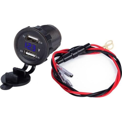 DIY 12V Dual USB Cylindrical Car Charger with Voltmeter 5V 4.2A Waterproof Dual Car USB Charger 60cm Cable with Fuse