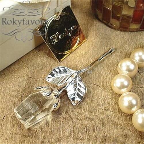 Free Shipping 12pcs Choice Crystal Long Stem Rose Wedding Favors Bridal Shower Event Keepsake Engagement Party Supplies
