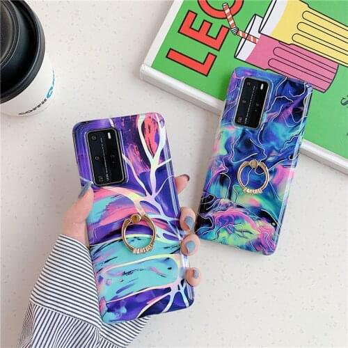 BotexBling Laser Sky marble holder stand phone case for huawei P30 Pro P40 Lite P20 plus mate30 pro mate20 lite soft back cover