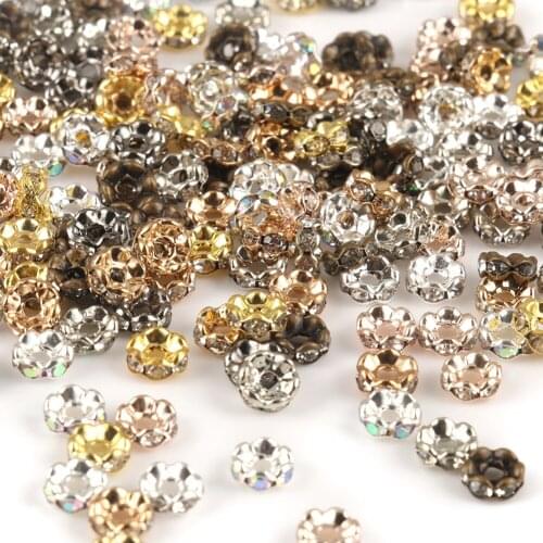 50pc/lot Gold Plated Rhinestone Metal Rondelles Crystal Loose Spacer Bead for Jewelry Making DIY Bracelet Accessories 4/6/8/10mm
