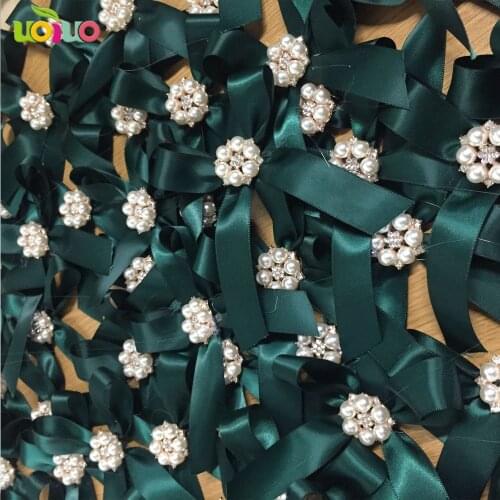 Hot sale decoration butterfly ribbon tied blackish green bow with big rhinsestone brooch buckle