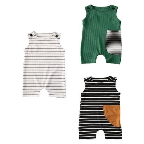 Kids Baby Girls Boys Rib Striped Sleeveless Jumpsuit Playsuit Cotton One Pieces Summer Baby Rompers