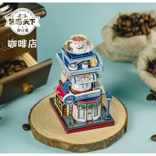 Art Model MU 3D Metal Puzzle Art Tour western Coffee Shop building model KITS Assemble Jigsaw Puzzle Gift Toys For Children