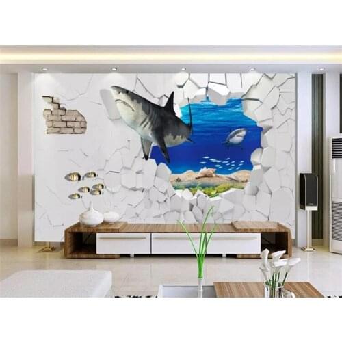 Personality 3d wallpaper fashion sea bottom shark underwater world 3D TV Villa bar background wall 3d wallpaper mural