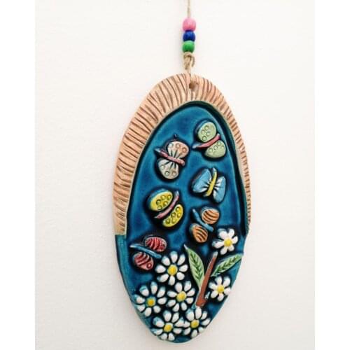 Ceramic Butterfly and Flower Pattern Decorative Craft Wall Ornament