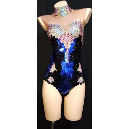 Multicolor Bright Rhinestones Sequins Spandex Bodysuit Birthday Party Prom Outfit Female Singer Nightclub Bodysuit Wear DJ1002