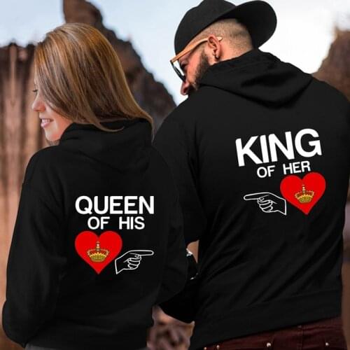 Chritsmas Costumes QUEEN OF HIS HEART KING OF HER HEART Women Men Lovers Sweatshirt Lovers Couples Couple Hoodies