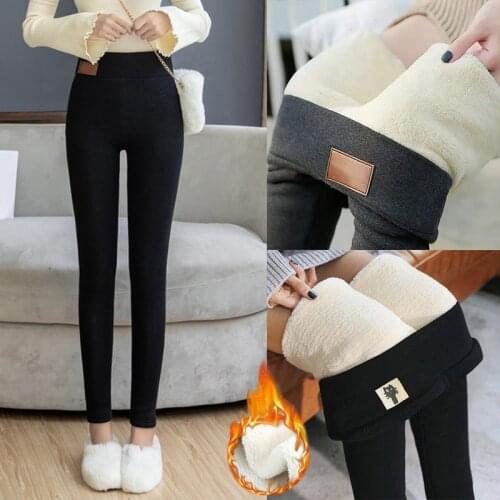 Hot Black Super Thick Cashmere Wool Leggings Windproof and Cold Lasting Warmth Warm Women Elastic Tight Leggings Pants Plus Size